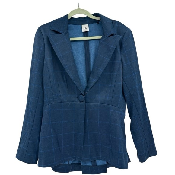 CABI 5475 Sunset Kiss Plaid Blue Blazer Jacket Spring Windowpane Check Buttoned - Picture 2 of 5
